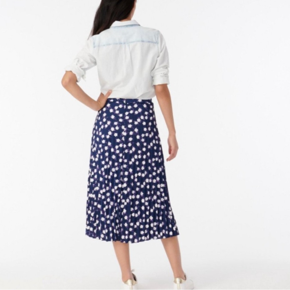 J Crew Pleated Midi Floral Scattered Peony Blue Skirt - size 0 - Picture 6 of 6
